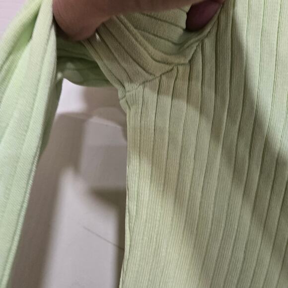 Line & Dot Ribbed Mini Dress Green Long Sleeve Size M Stretch Knit - Picture 8 of 8